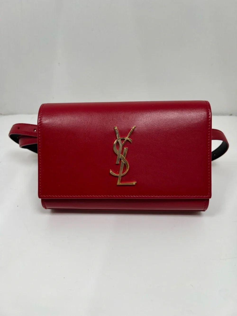 SAINT LAURENT Smooth Calfskin Monogram Kate Belt Bag Deep Marine Red